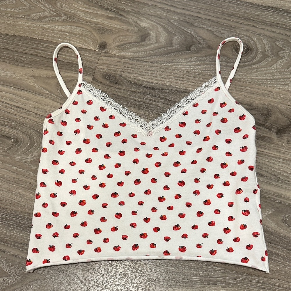 Brandy Melville White Strawberry Lace Cami